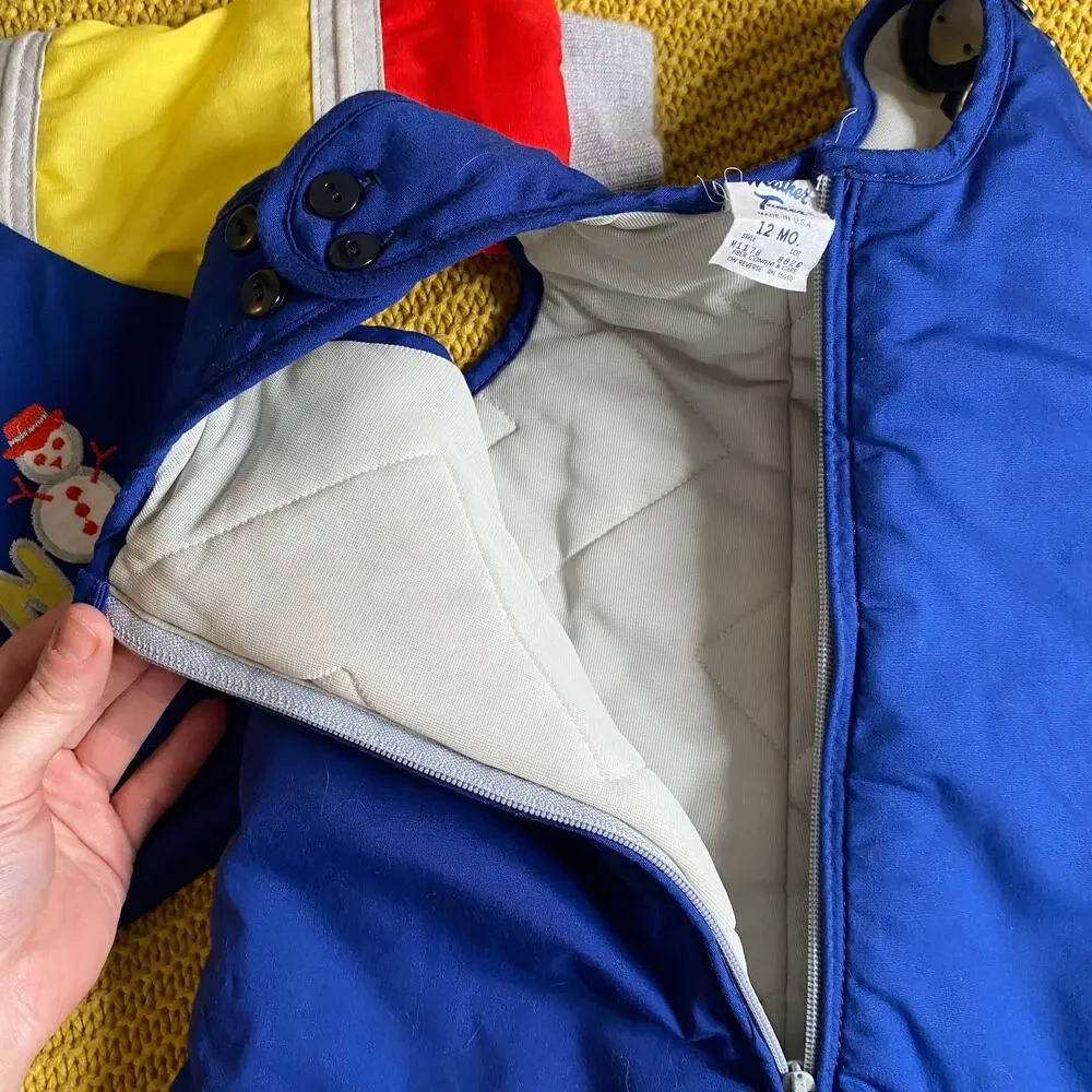Vintage 80s Weather Tamer Color Block Snowman Winter Jacket & Bib Set Snowsuit